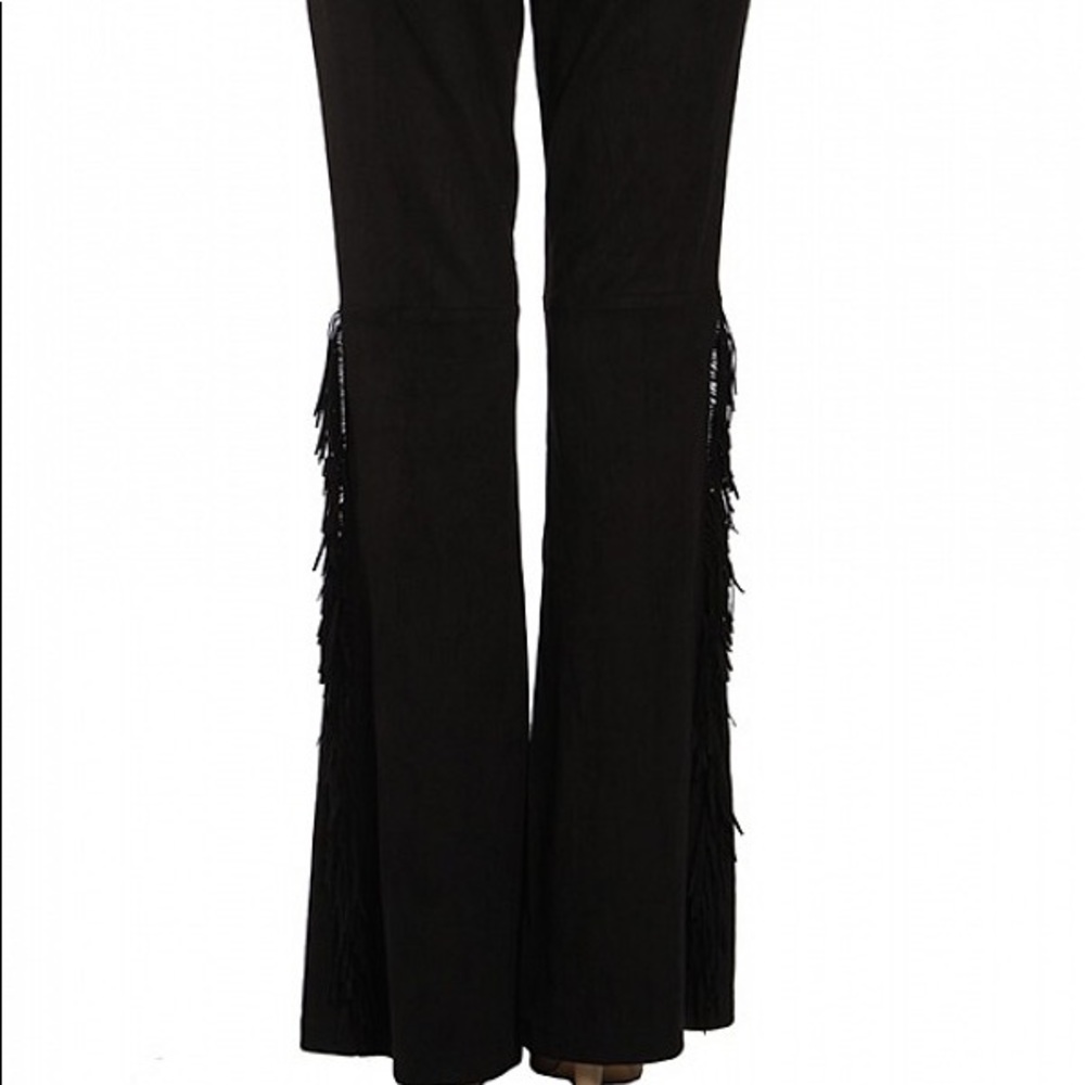 NWT RYU faux suede Hippie boho fringe pant black size Large